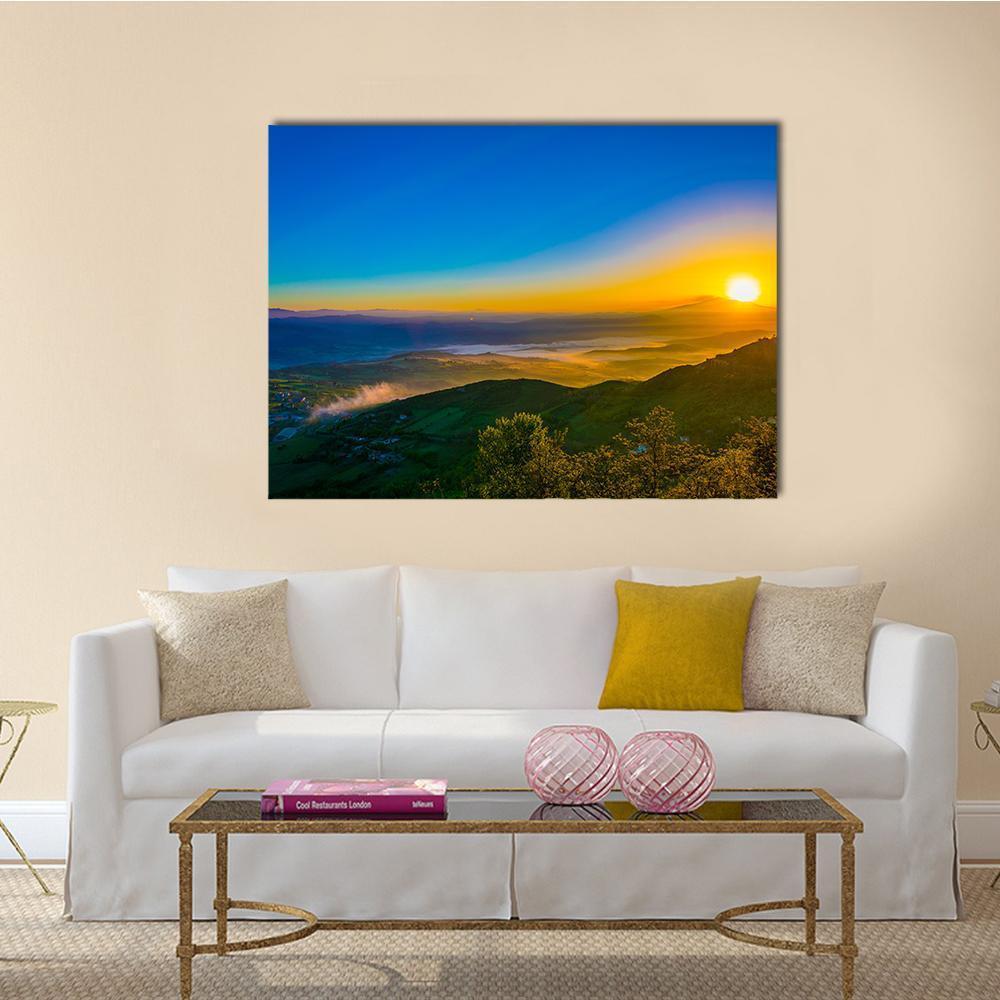 Sunrise View Of Valley Near Enna In Central Sicily Canvas Wall Art-1 Piece-Gallery Wrap-48" x 32"-Tiaracle