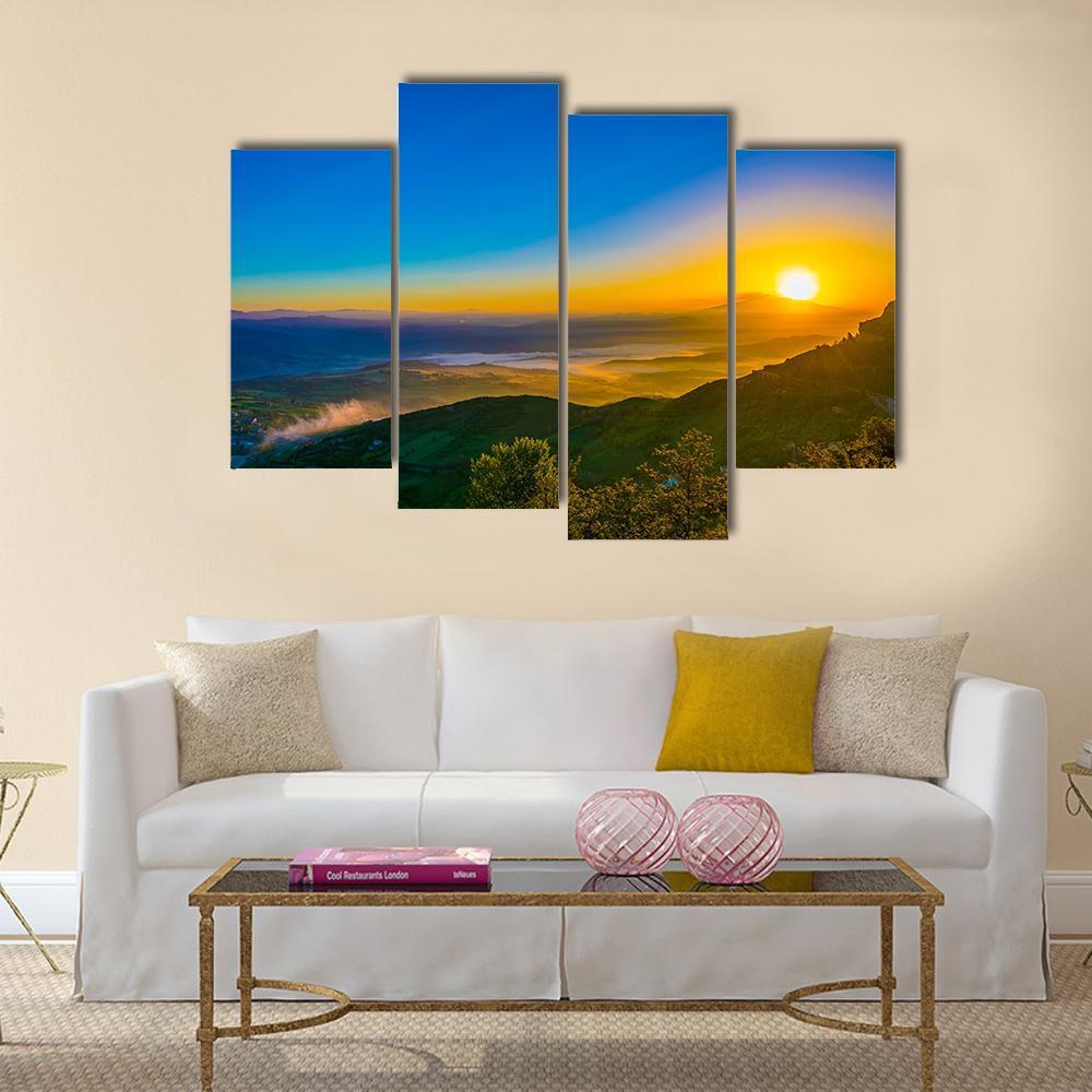 Sunrise View Of Valley Near Enna In Central Sicily Canvas Wall Art-4 Pop-Gallery Wrap-50" x 32"-Tiaracle