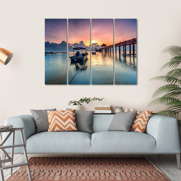 Sunrise With Stone Jetty Canvas Wall Art-4 Horizontal-Gallery Wrap-34" x 24"-Tiaracle