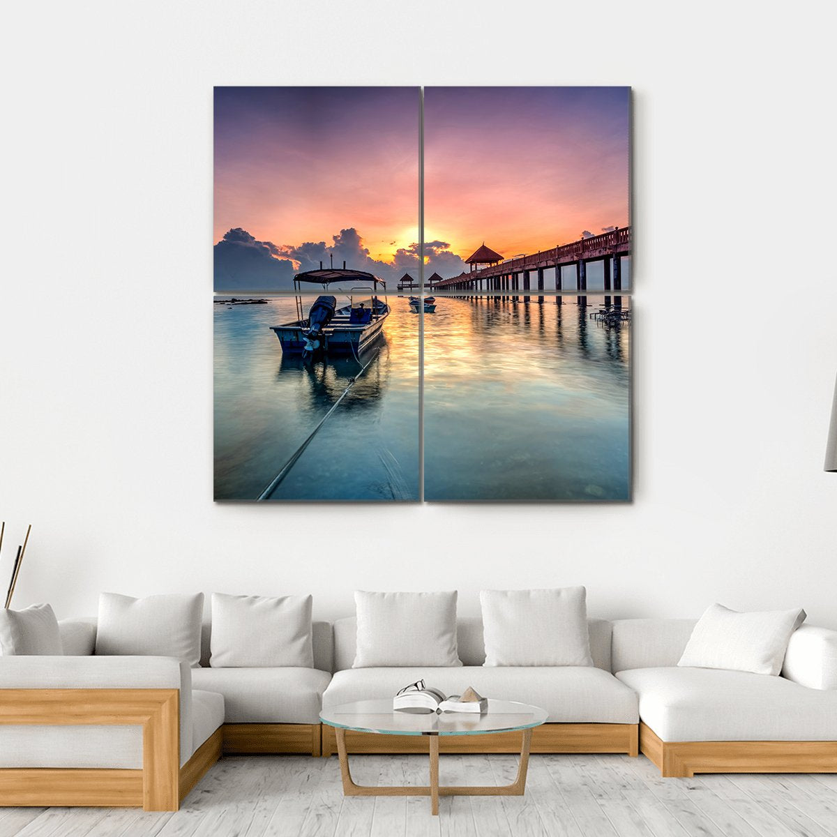 Sunrise With Stone Jetty Canvas Wall Art-4 Square-Gallery Wrap-17" x 17"-Tiaracle