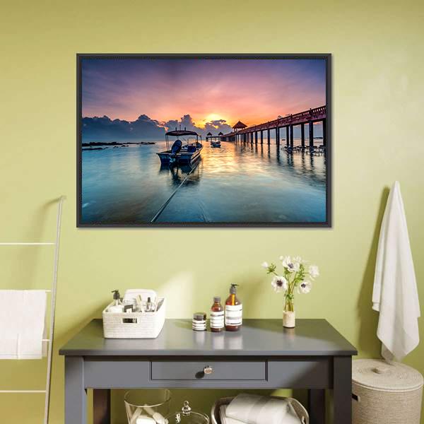 Sunrise With Stone Jetty Canvas Wall Art-1 Piece-Floating Frame-24" x 16"-Tiaracle