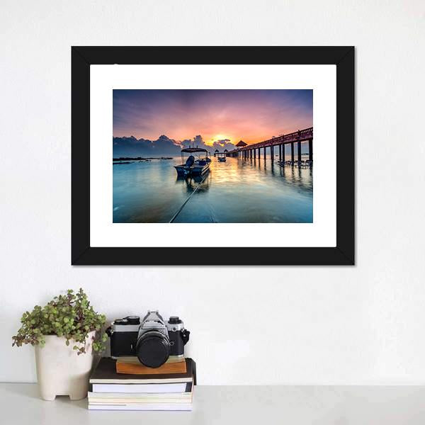 Sunrise With Stone Jetty Canvas Wall Art-1 Piece-Framed Print-20" x 16"-Tiaracle