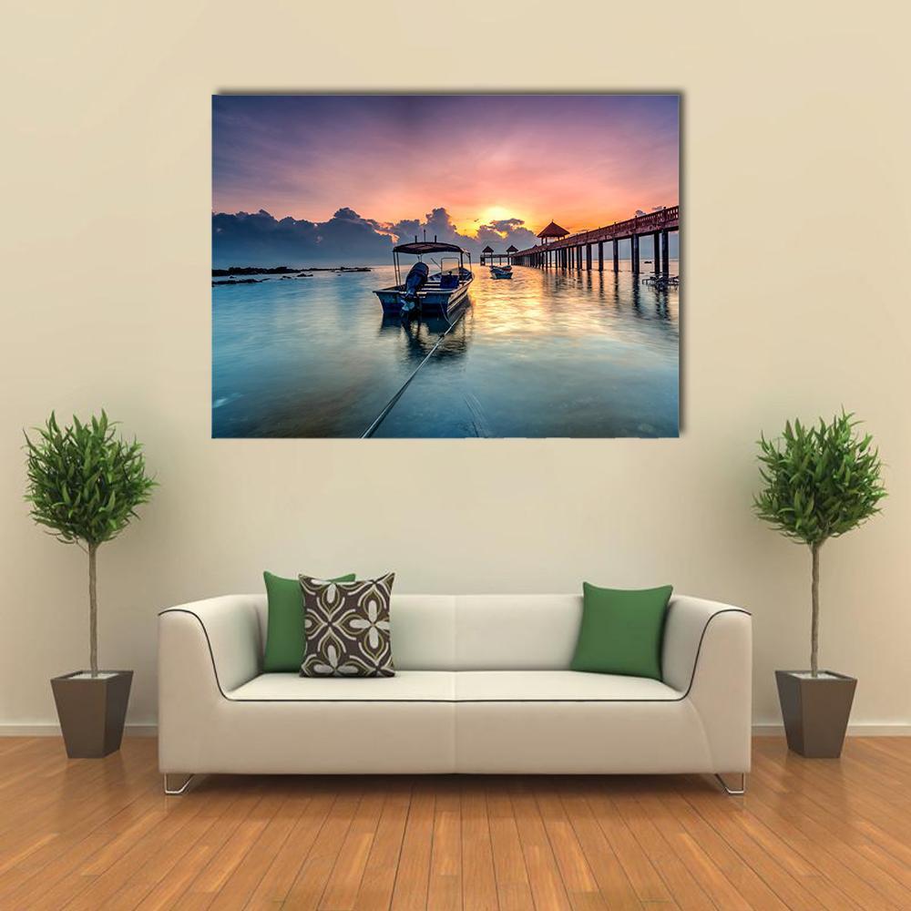 Sunrise With Stone Jetty Canvas Wall Art-5 Star-Gallery Wrap-62" x 32"-Tiaracle