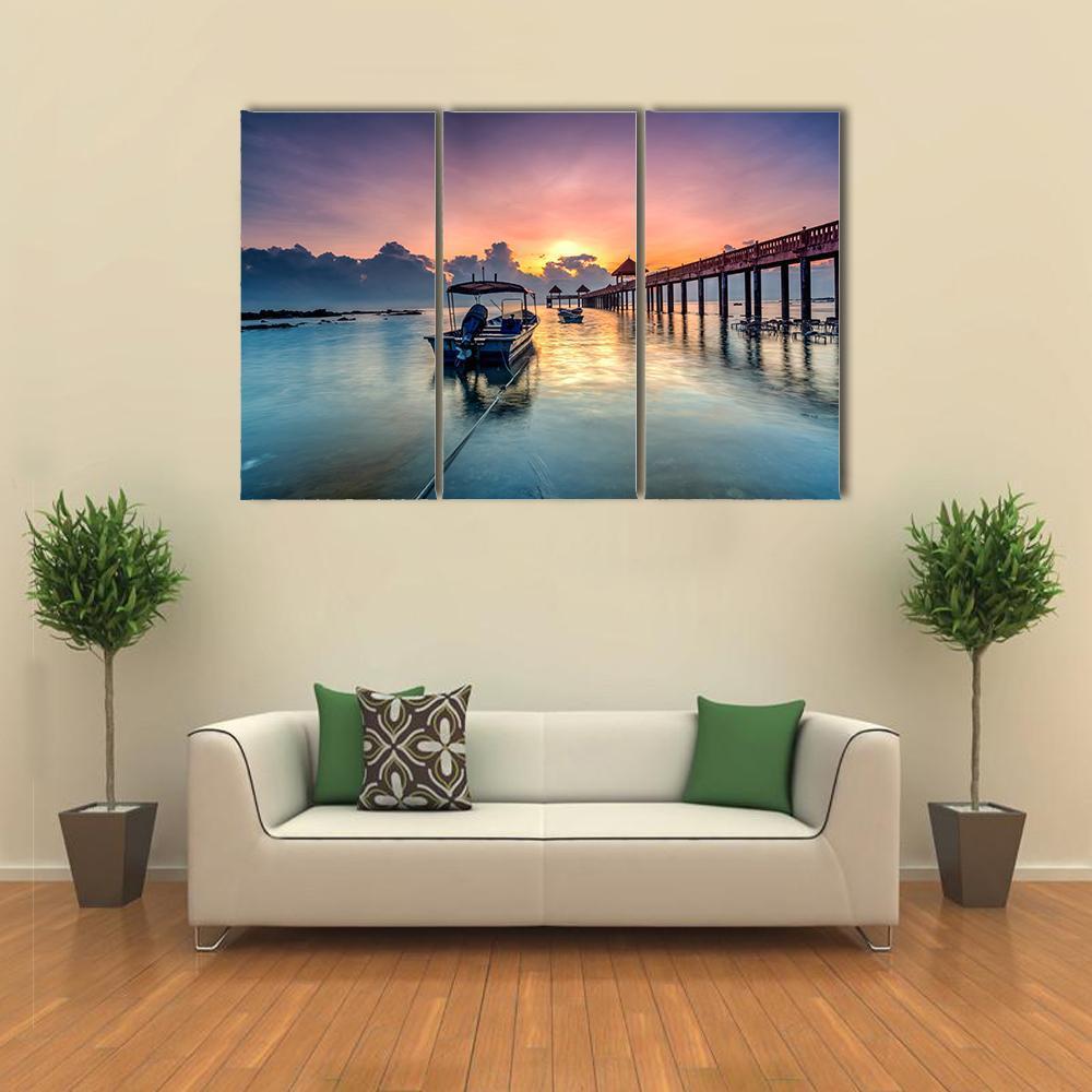 Sunrise With Stone Jetty Canvas Wall Art-3 Horizontal-Gallery Wrap-37" x 24"-Tiaracle