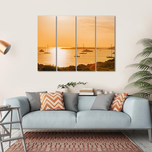 Sunrise With Yacht And Ships In Porto Rotondo Canvas Wall Art-4 Horizontal-Gallery Wrap-34" x 24"-Tiaracle