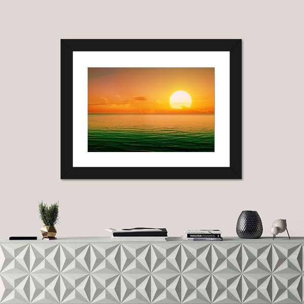 Sunset Above Green Sea Canvas Wall Art-1 Piece-Framed Print-20" x 16"-Tiaracle