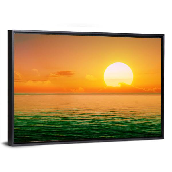Sunset Above Green Sea Canvas Wall Art-3 Horizontal-Gallery Wrap-25" x 16"-Tiaracle