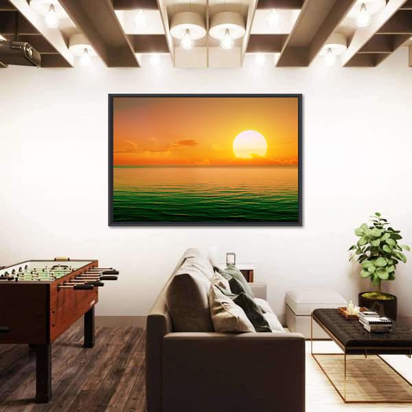 Sunset Above Green Sea Canvas Wall Art-3 Horizontal-Gallery Wrap-25" x 16"-Tiaracle