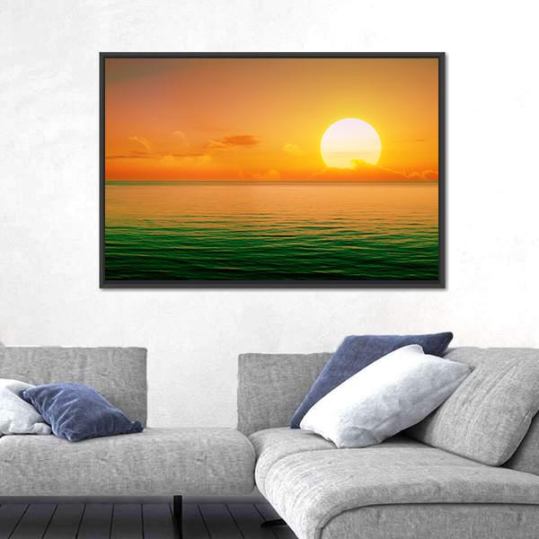 Sunset Above Green Sea Canvas Wall Art-3 Horizontal-Gallery Wrap-25" x 16"-Tiaracle