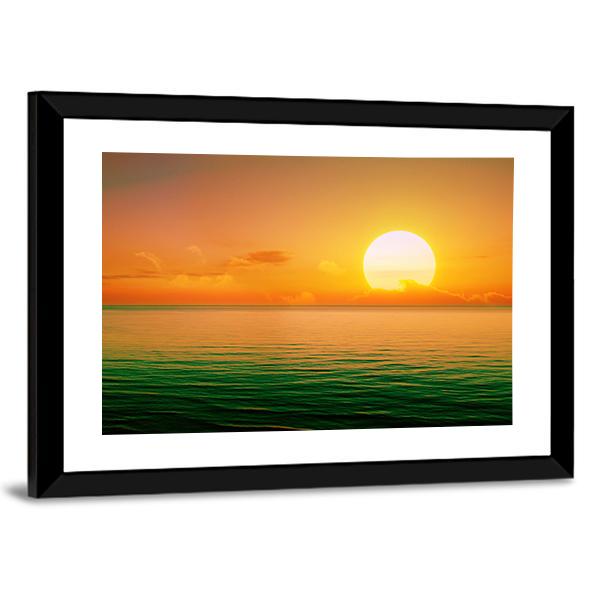 Sunset Above Green Sea Canvas Wall Art-3 Horizontal-Gallery Wrap-25" x 16"-Tiaracle