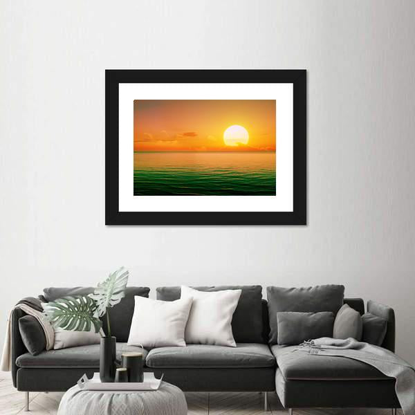 Sunset Above Green Sea Canvas Wall Art-3 Horizontal-Gallery Wrap-25" x 16"-Tiaracle