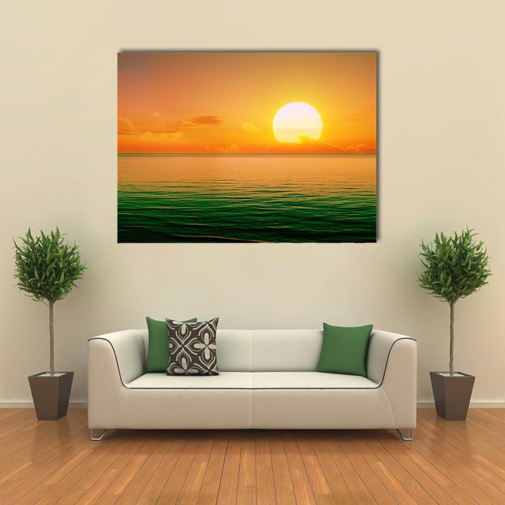 Sunset Artwork Canvas Wall Art: Sunset At Sea Picture Painting Print for Living Room (36'' x 24'' x 1 selling Panel)