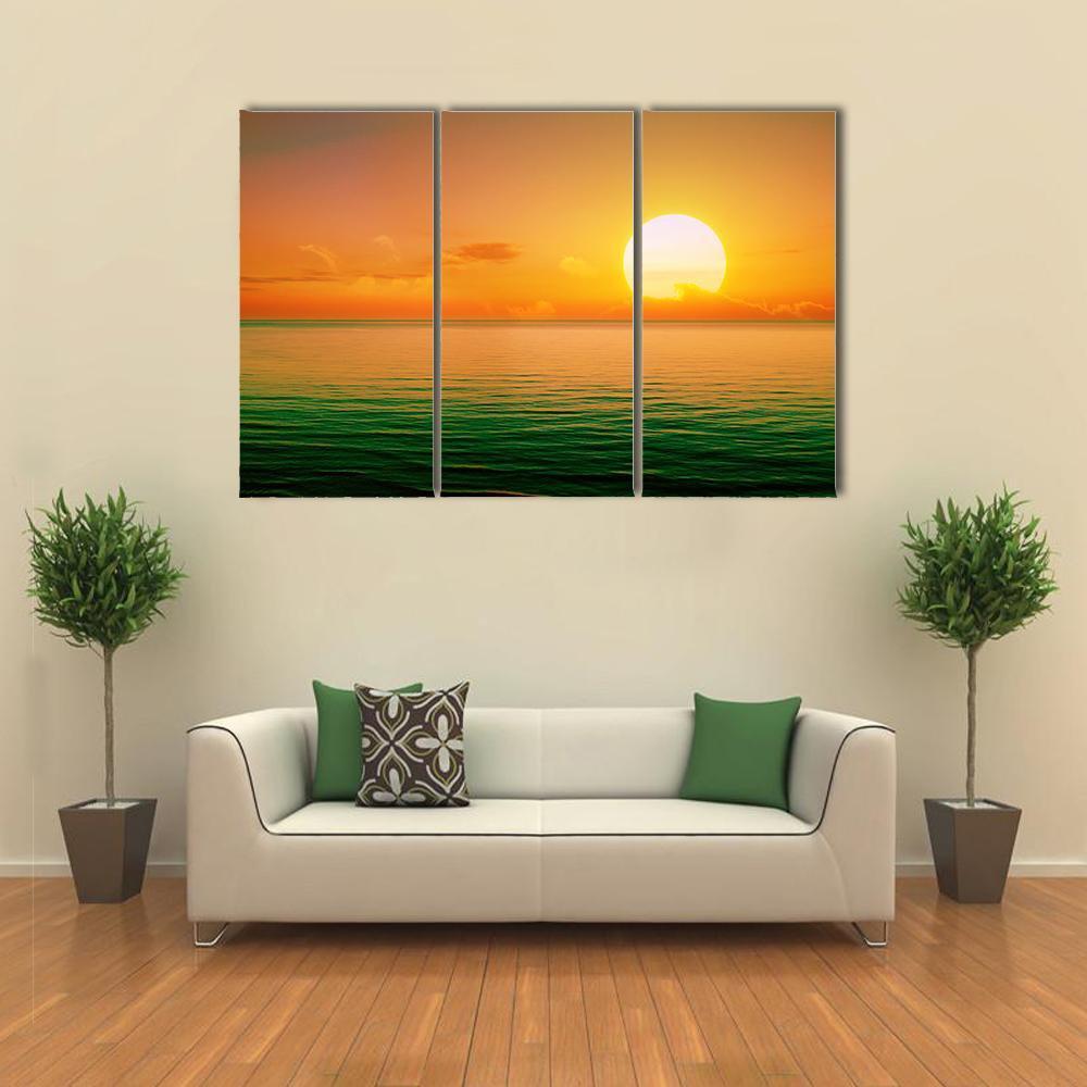 Sunset Above Green Sea Canvas Wall Art-3 Horizontal-Gallery Wrap-37" x 24"-Tiaracle