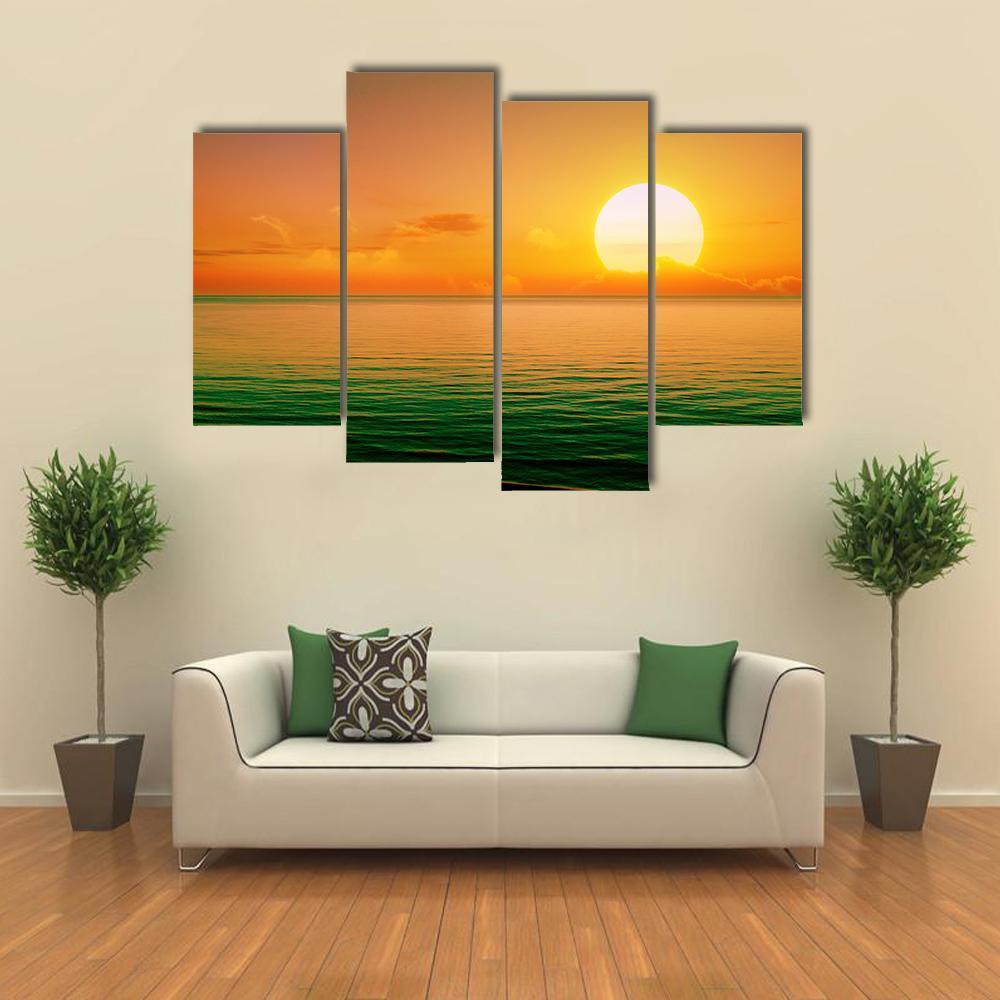 Sunset Above Green Sea Canvas Wall Art-4 Pop-Gallery Wrap-50" x 32"-Tiaracle