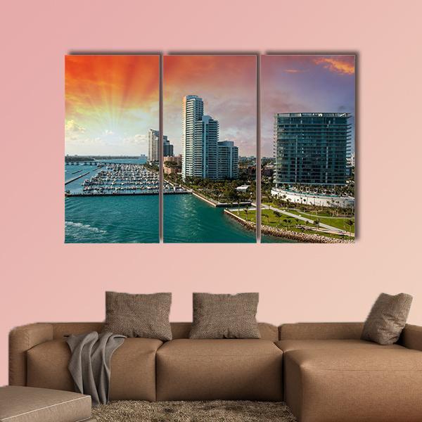 City Of Miami Florida Canvas Wall Art-3 Horizontal-Gallery Wrap-25" x 16"-Tiaracle