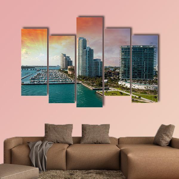 City Of Miami Florida Canvas Wall Art-5 Pop-Gallery Wrap-47" x 32"-Tiaracle