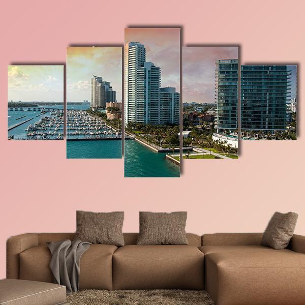 City Of Miami Florida Canvas Wall Art-5 Star-Gallery Wrap-62" x 32"-Tiaracle