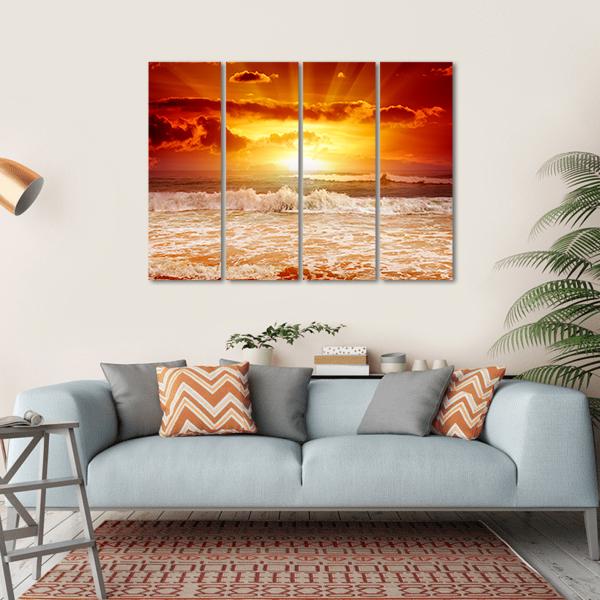 Sunset Above The Sea Canvas Wall Art-4 Horizontal-Gallery Wrap-34" x 24"-Tiaracle