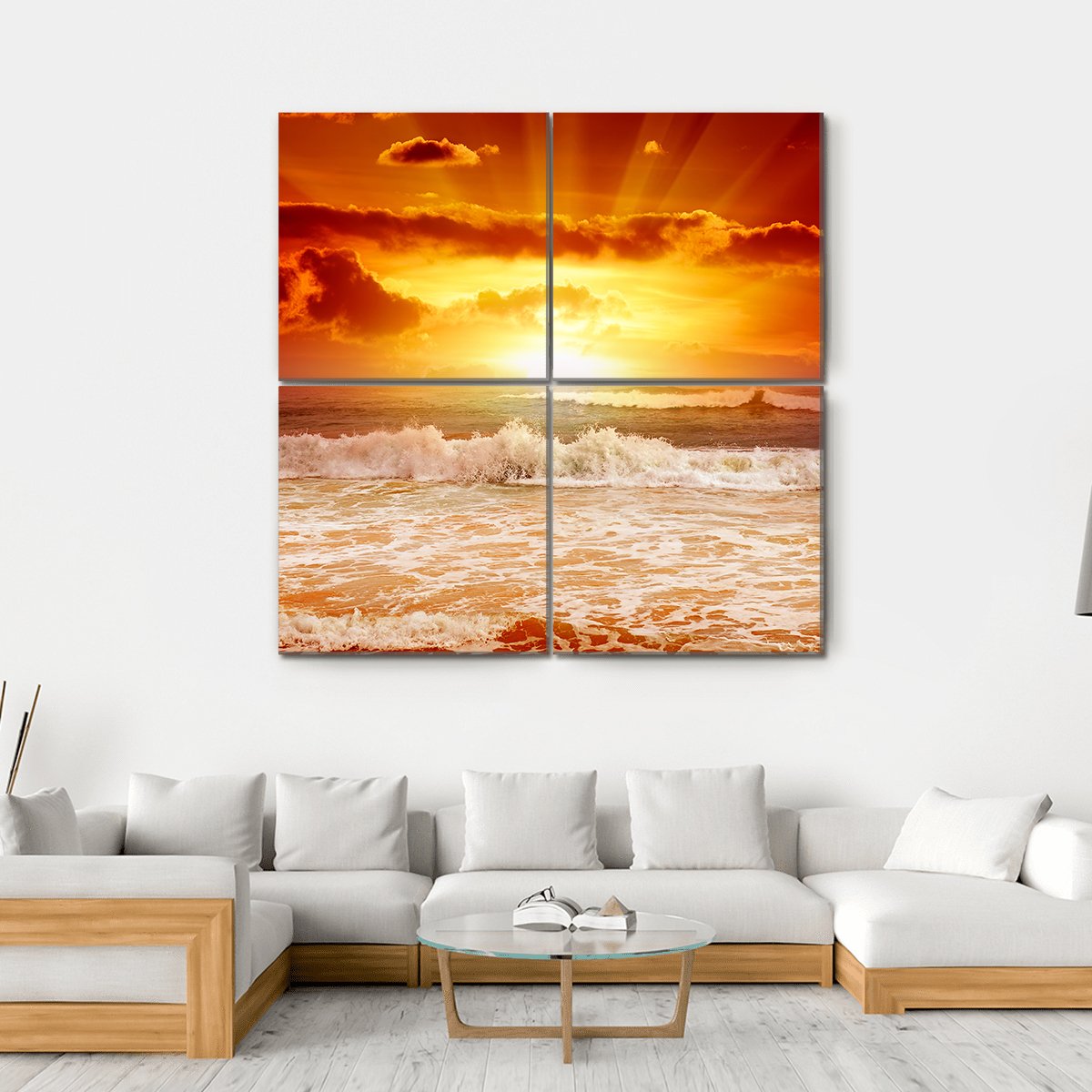Sunset Above The Sea Canvas Wall Art-4 Square-Gallery Wrap-17" x 17"-Tiaracle