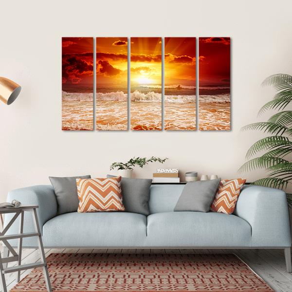 Sunset Above The Sea Canvas Wall Art-5 Horizontal-Gallery Wrap-22" x 12"-Tiaracle