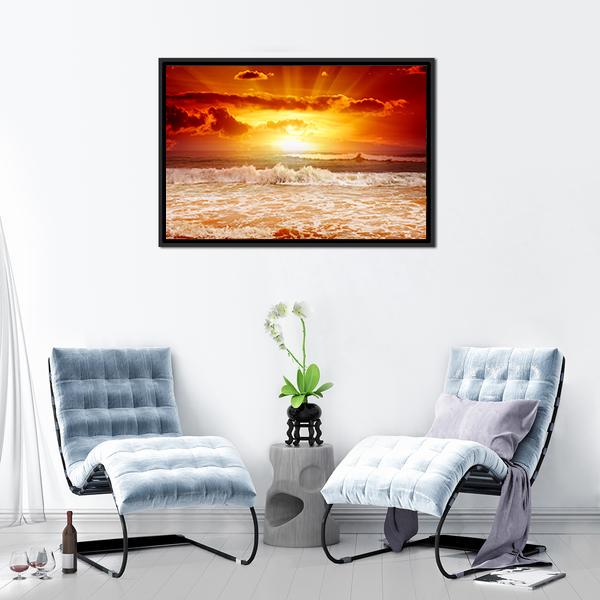 Sunset Above The Sea Canvas Wall Art-1 Piece-Floating Frame-24" x 16"-Tiaracle