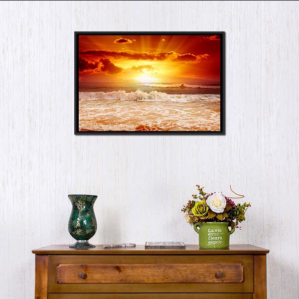 Sunset Above The Sea Canvas Wall Art-3 Horizontal-Gallery Wrap-25" x 16"-Tiaracle