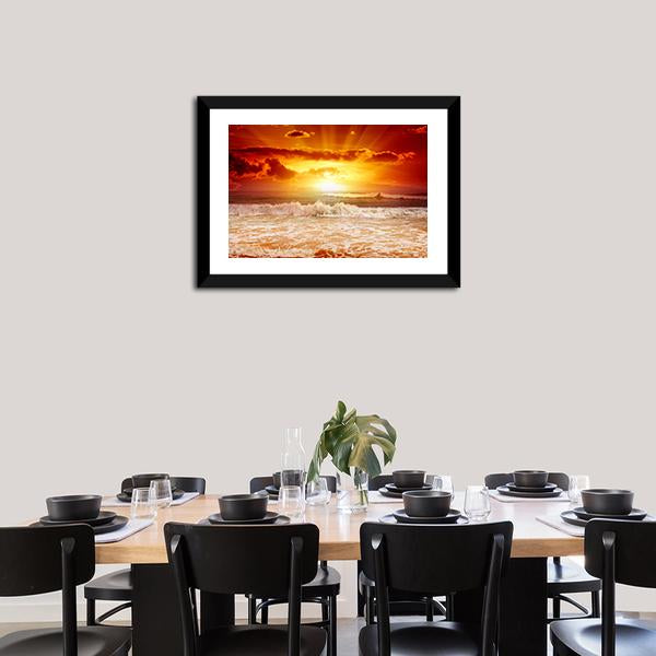 Sunset Above The Sea Canvas Wall Art-1 Piece-Framed Print-20" x 16"-Tiaracle