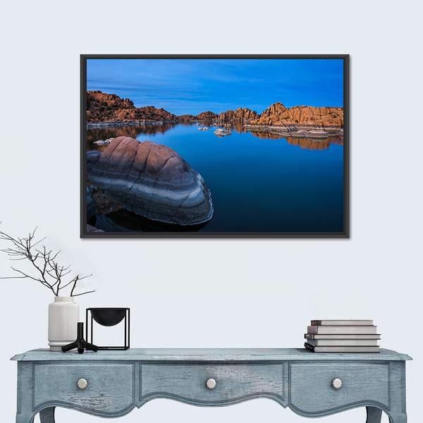Sunset Above Watson Lake In Prescott Canvas Wall Art-1 Piece-Floating Frame-24" x 16"-Tiaracle