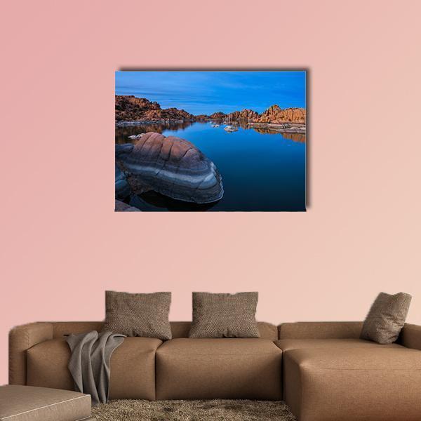 Sunset Above Watson Lake In Prescott Canvas Wall Art-1 Piece-Gallery Wrap-48" x 32"-Tiaracle