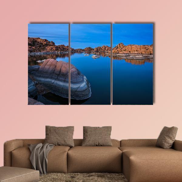 Sunset Above Watson Lake In Prescott Canvas Wall Art-3 Horizontal-Gallery Wrap-37" x 24"-Tiaracle