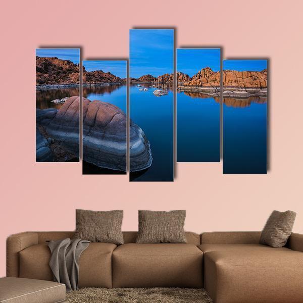 Sunset Above Watson Lake In Prescott Canvas Wall Art-5 Pop-Gallery Wrap-47" x 32"-Tiaracle