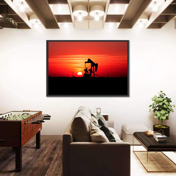 Sunset And Oilfield Pump Jack Canvas Wall Art-3 Horizontal-Gallery Wrap-25" x 16"-Tiaracle