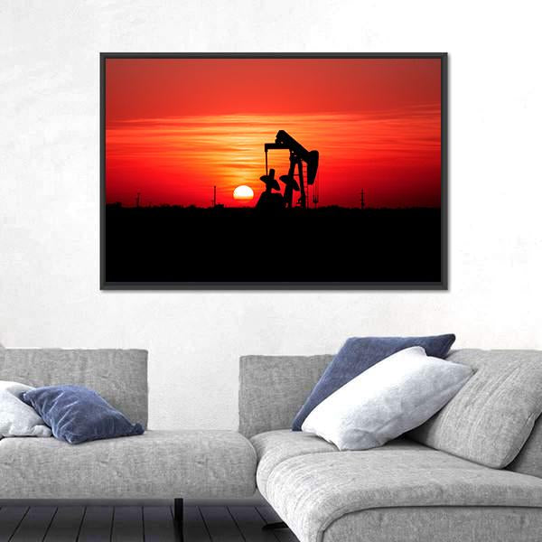 Sunset And Oilfield Pump Jack Canvas Wall Art-3 Horizontal-Gallery Wrap-25" x 16"-Tiaracle