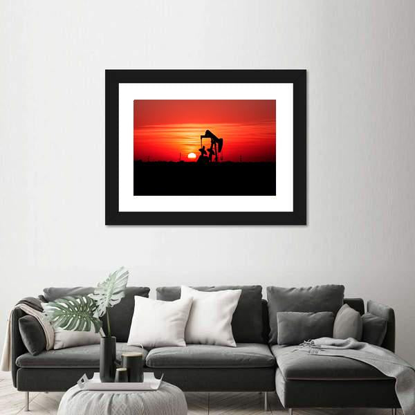 Sunset And Oilfield Pump Jack Canvas Wall Art-3 Horizontal-Gallery Wrap-25&quot; x 16&quot;-Tiaracle