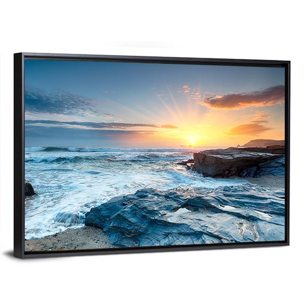 Sunset And Waves At Booby's Bay Canvas Wall Art-3 Horizontal-Gallery Wrap-25" x 16"-Tiaracle
