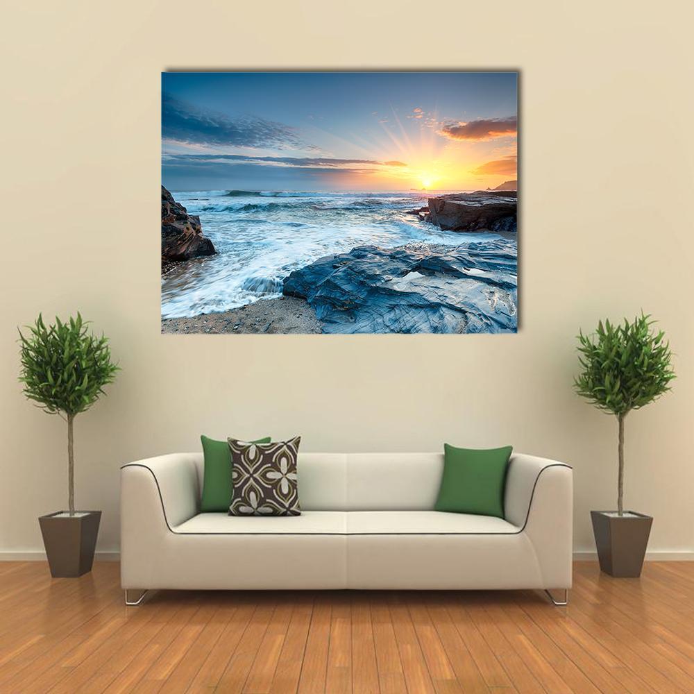 Sunset And Waves At Booby's Bay Canvas Wall Art-1 Piece-Gallery Wrap-48" x 32"-Tiaracle