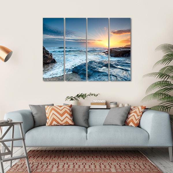 Sunset And Waves At Booby's Bay Canvas Wall Art-4 Horizontal-Gallery Wrap-34" x 24"-Tiaracle
