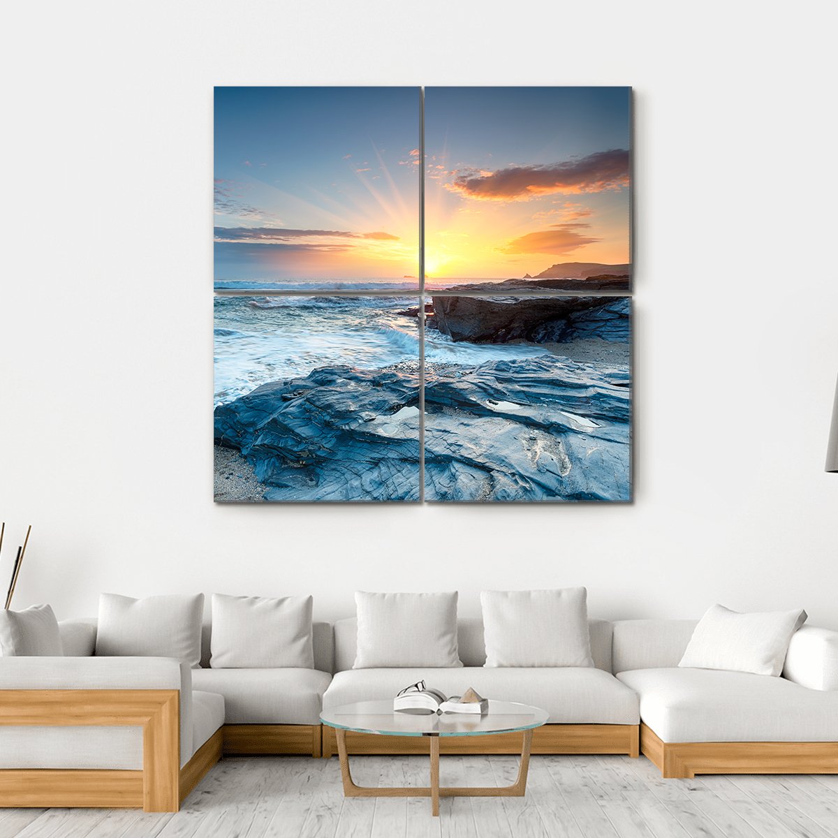 Sunset And Waves At Booby's Bay Canvas Wall Art-4 Square-Gallery Wrap-17" x 17"-Tiaracle