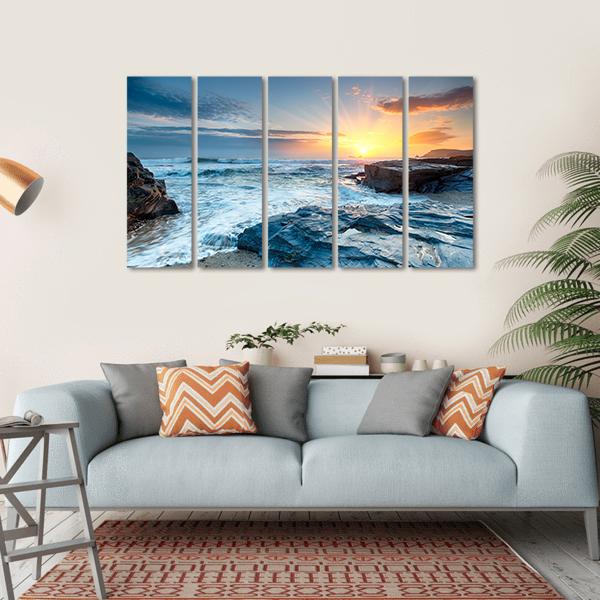 Sunset And Waves At Booby's Bay Canvas Wall Art-5 Horizontal-Gallery Wrap-22" x 12"-Tiaracle