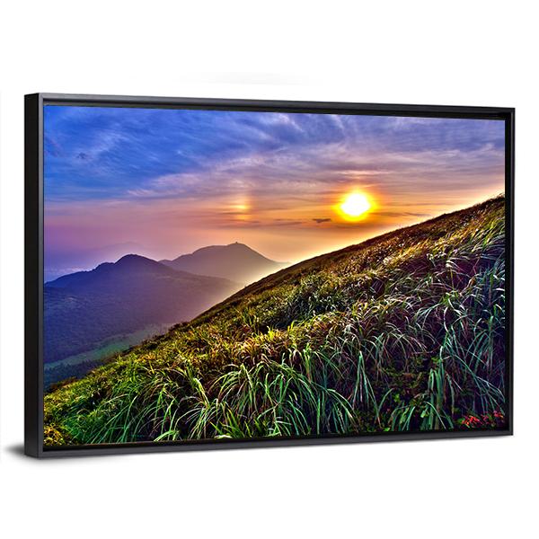 Sunset Around Mountains In Summer In Taiwan Canvas Wall Art-3 Horizontal-Gallery Wrap-25" x 16"-Tiaracle