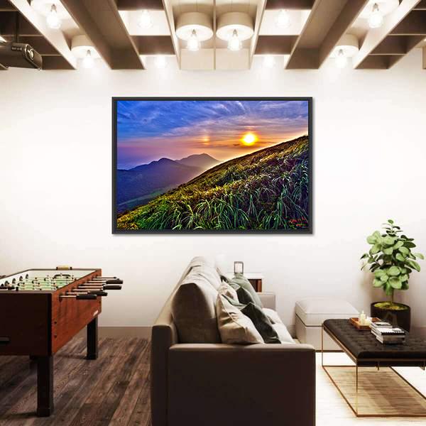 Sunset Around Mountains In Summer In Taiwan Canvas Wall Art-3 Horizontal-Gallery Wrap-25" x 16"-Tiaracle