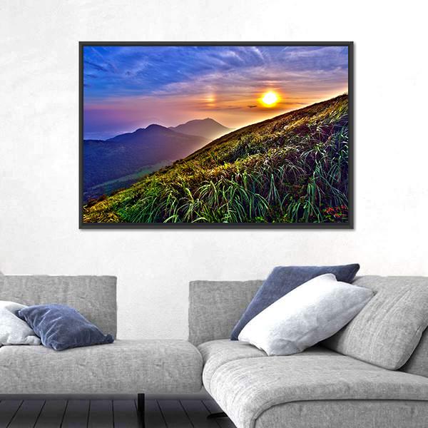 Sunset Around Mountains In Summer In Taiwan Canvas Wall Art-3 Horizontal-Gallery Wrap-25" x 16"-Tiaracle