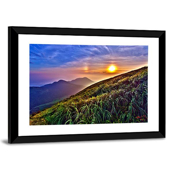Sunset Around Mountains In Summer In Taiwan Canvas Wall Art-3 Horizontal-Gallery Wrap-25" x 16"-Tiaracle