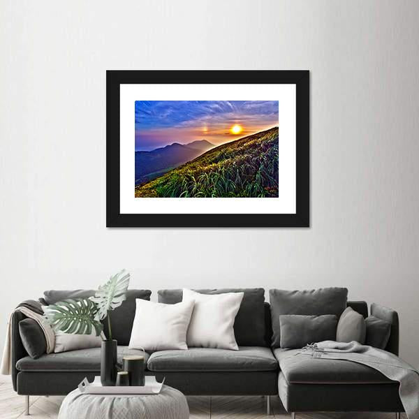 Sunset Around Mountains In Summer In Taiwan Canvas Wall Art-3 Horizontal-Gallery Wrap-25" x 16"-Tiaracle