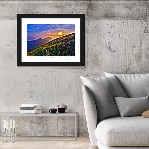 Sunset Around Mountains In Summer In Taiwan Canvas Wall Art-3 Horizontal-Gallery Wrap-25" x 16"-Tiaracle
