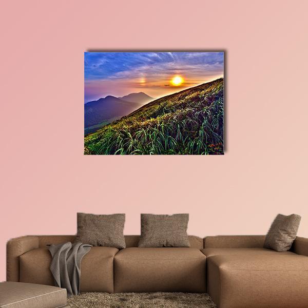 Sunset Around Mountains In Summer In Taiwan Canvas Wall Art-1 Piece-Gallery Wrap-48" x 32"-Tiaracle