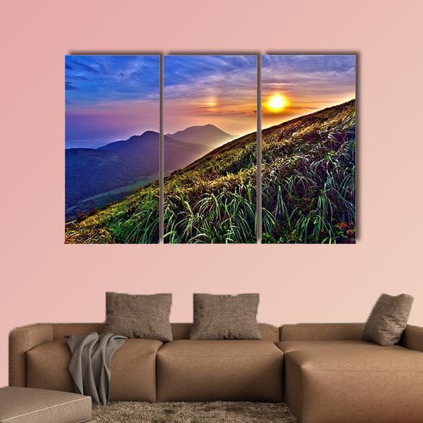 Sunset Around Mountains In Summer In Taiwan Canvas Wall Art-3 Horizontal-Gallery Wrap-37" x 24"-Tiaracle