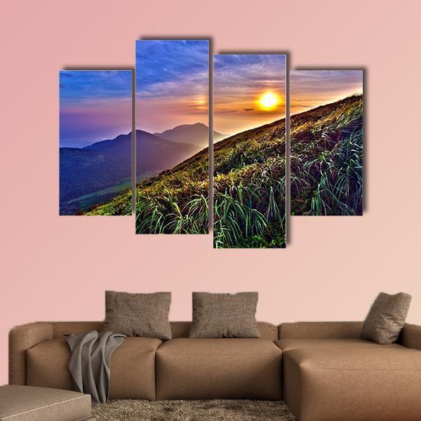 Sunset Around Mountains In Summer In Taiwan Canvas Wall Art-4 Pop-Gallery Wrap-50" x 32"-Tiaracle