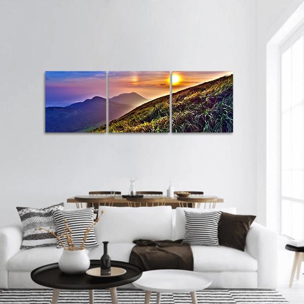 Sunset Around Mountains In Taiwan Panoramic Canvas Wall Art-3 Piece-25" x 08"-Tiaracle