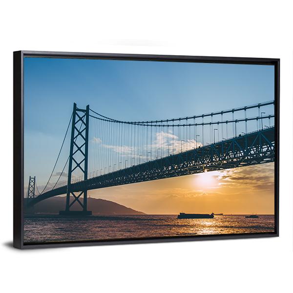 Sunset At Akashi Kaikyo Bridge Canvas Wall Art-3 Horizontal-Gallery Wrap-25" x 16"-Tiaracle